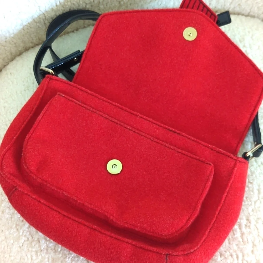 Kate Spade Red Wool & Patient Leather Shoulder Bag